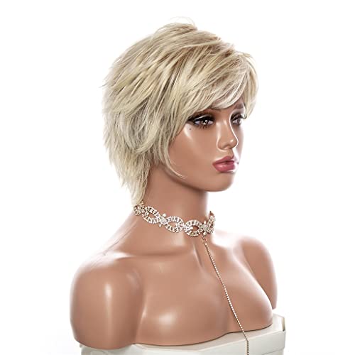 N/A Women Bob peruca com franja de alta temperatura Fibra sintética curta perucas da cor loira cor de cabelo lisado peruca