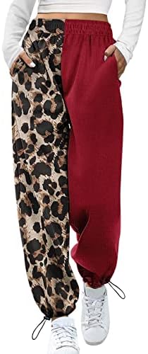 Grge beuu feminino casual calça de moletom com estampa de bolso de salão de cintura alta as calças de fundo de caça de cintura