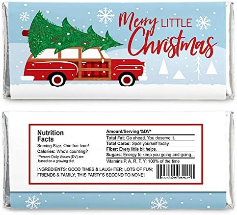 Big Dot of Happiness Little Little Christmas Tree - Candy Bar Wrapper Red Car Christmas Party Favors - Conjunto de 24