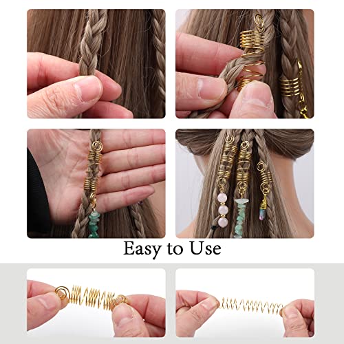 Jóias de cabelos pendentes de pedra natural de cor vinswet para tranças, acessórios de dreadlock de cristal encantos de cabelo para mulheres meninas