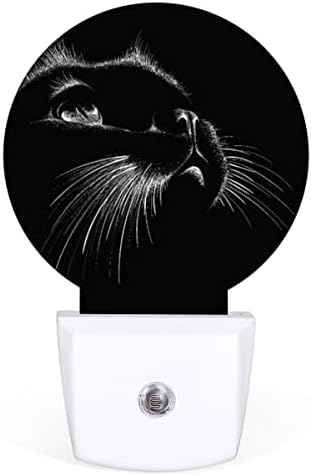 DXTKWL Black Cat Animal Round Night Lights 2 pacote, gatinho plug-in plug-in led luz noturna anoitecer a lâmpada do sensor de