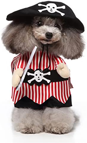 Traje de pirata de gato de cachorro fofo ornaous, vestido de cosplay de Natal de Pet Halloween, fantasia engraçada de capitão para gatos de cachorro （T tamanho）