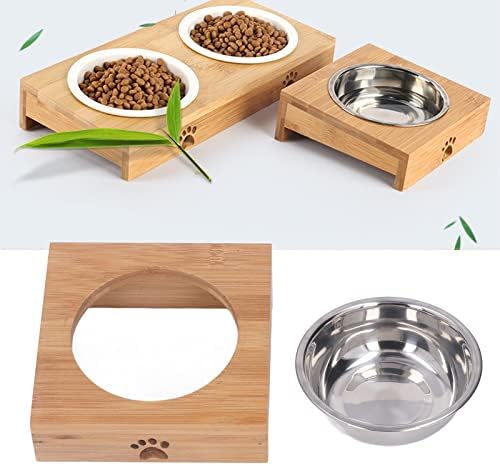 Tigelas de estimação elevadas, alimentos para gatos de cachorro elevados de bambu e tigelas de água Stand alimentador com