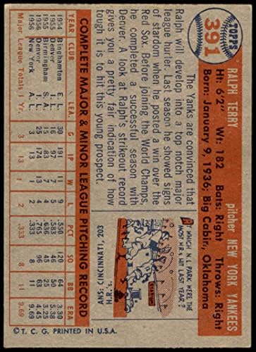 1957 Topps 391 Ralph Terry New York Yankees ex Yankees