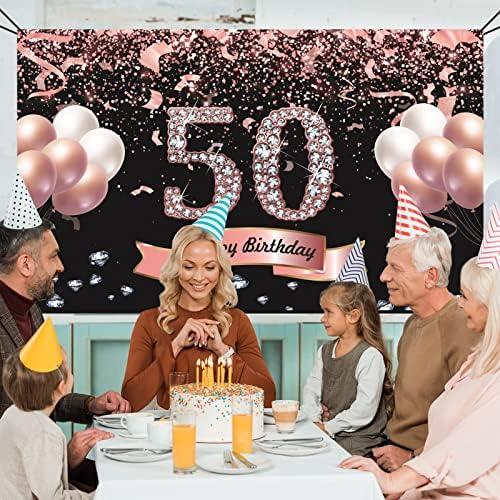 TRGOWAUL 50º aniversário Decorações para mulheres - Rose Gold Happy 50th Birthday Banner Banddrop 5.9 x 3,6 fts Fundação fotográfica 50th Birthday Party supila presentes para mulheres