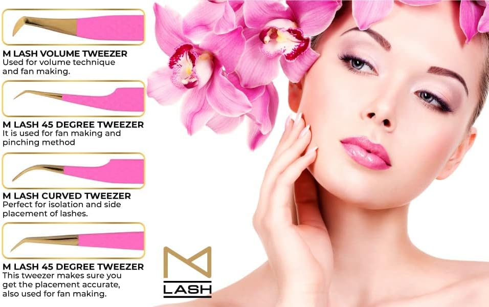 M Lash Premium Japonês Japonês Aço inoxidável Fibra Tweezers Extension Tweezers Conjunto - Extensão de cílios e kit