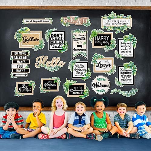 26 peças Eucalyptus sala de aula bulletin placa definição de sala de aula de aula de déficos positivos acentuos sinais de galeria motivacional inspiradores para o escritório da sala de aula do escritório da sala de aula decoração de parede