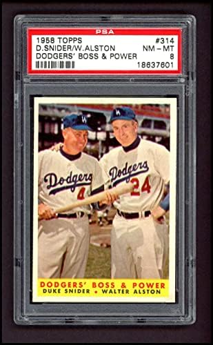 1958 Topps 314 Dodgers 'Boss & Power Walter Alston/Duke Snider Los Angeles Dodgers PSA PSA 8.00 Dodgers