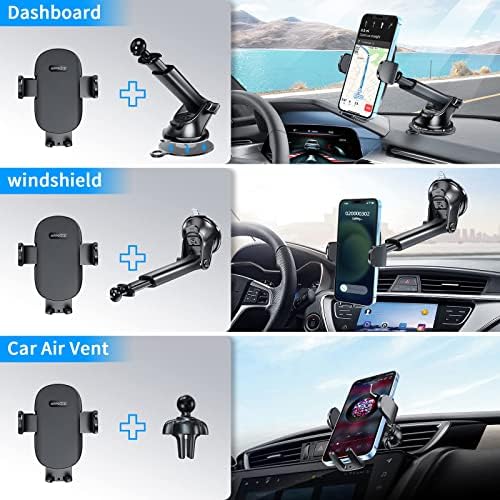 Apps2Car Phone Mount para carro, 3 em 1 Suportes de xícara de telefone para o painel de pára-brisa do painel de pára-brisa Vent
