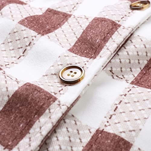 Casacos de inverno para mulheres 2022 Camisas xadrez escovadas Botão de lapela de manga comprida para baixo do bolso