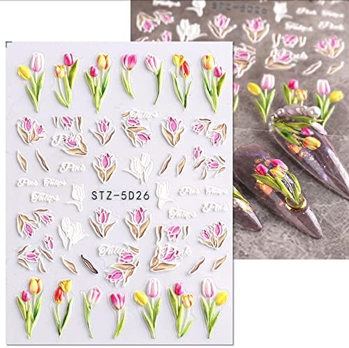 3D em relevo os adesivos da arte da flor da primavera decalques de decalques autoadesivos 5D Design floral Decoração de unhas