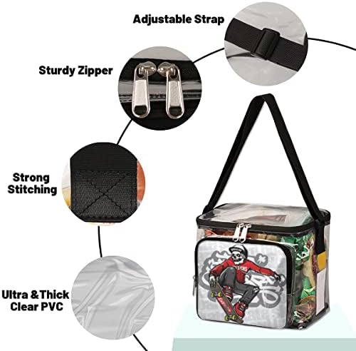 Skull Skateboard Bag Clear Bag Stadium Aprovado Tote com Handles Bolsa de ombro transparente Crossbody com cinta ajustável Clear para externo, viagens, piquenique, concertos, eventos esportivos