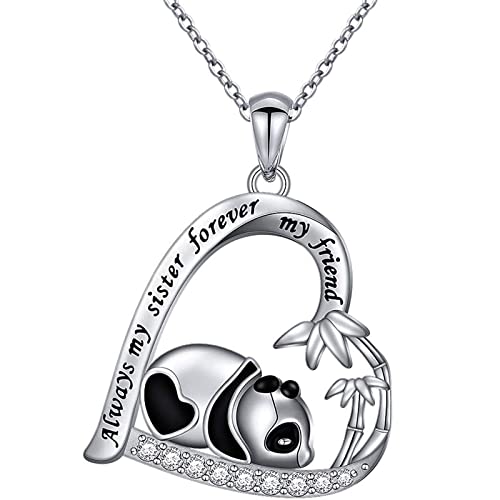 YieDoo Rose Gold Gold Crystal Panda Cara gargantilha Vintage Heart Panda e Bamboo Pingente de Animal Foto Charme Jóias Sempre minha irmã para sempre, meus amigos presentes de aniversário para crianças mulheres e meninas