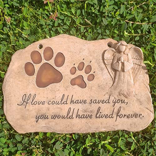 Jinhuoba Paw imprime pedras memoriais de cães para cães ou cães ou gatos impressões de cães de animais de estimação Memorial Garden Placas Grave lápides com anjo, simpatia para cães para cães de estimação Presentes de perda