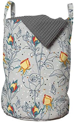 Bolsa de lavanderia floral de Ambesonne, estilo vitoriano inspirou silhuetas de flores de rosas e pontos coloridos, cesto de cesto com alças fechamento de cordão para lavanderias, 13 x 19, pálido taupe e multicolor