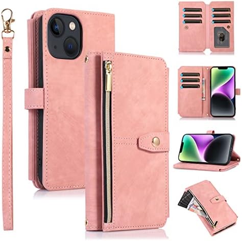 Furiet Compatível com iPhone 13 capa de carteira de 6,1 polegadas 9 slots de cartão retrô capa de cartões de crédito de cartão