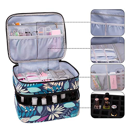 O organizador de esmalte KGMCARE Travel, segura 30 garrafas, cobertura de carregamento de unhas de camada dupla, bolsa de armazenamento portátil de grande capacidade para verniz e conjunto de manicure