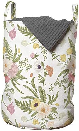 Bolsa de lavanderia de jardim inglesa de Ambesonne, padrão floral repetitivo com buquê de flores diferentes de flores,