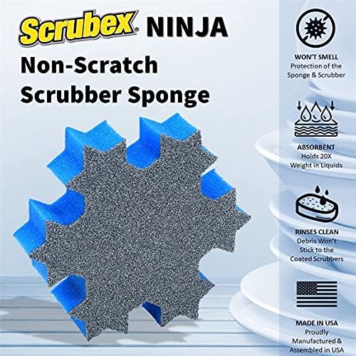 Scrulex ninja não arranhão esponja de lavador resistente ao odor, 4 contagem