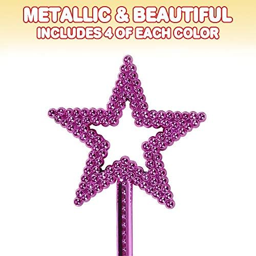 Artcreativity Star Metallic Star Princess Wands for Kids - pacote de 12 - Magic Fairy Wands em 3 cores vibrantes, favores