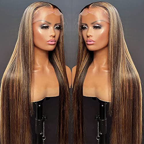 Destaque peruca longa peruca reta de 22 polegadas de renda sintética Perucas frontais para mulheres Parte do meio ombre