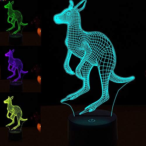 3D Kangaroo Night Light Touch Switch Decor Deck mesa de mesa de ilusão óptica Lâmpadas 7 Luzes de alteração de cor Lâmpada de mesa LED Xmas Home Love Aniversário Crianças Crianças Decoração Presente de brinquedo