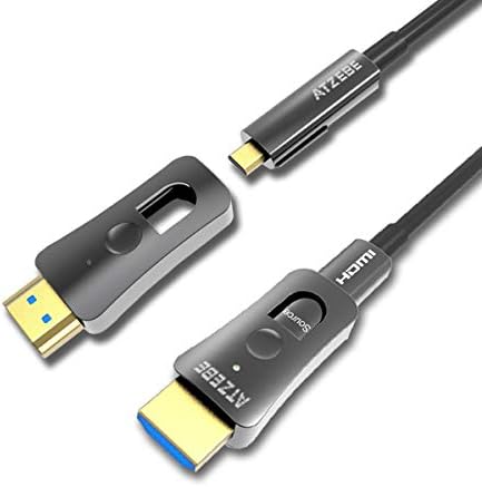 Cabo HDMI de fibra ATZEBE 328 pés, o cabo HDMI de fibra óptica suporta 4K@60Hz, 4: 4: 4, 18 Gbps, HDR, Dolby Vision, HDCP2.2, Arc, 3D, cabo HDMI óptico 4K com micro -HDMI e conectores padrão HDMI