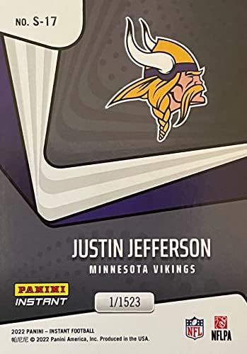 2022 Panini Supernova Football Authentic Justin Jefferson Football Card Produção limitada de apenas 1523! - Minnesota Vikings