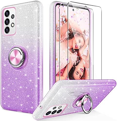 Kswous for Galaxy A13 4G Case com protetor de tela [2 pacote], cobertura de proteção de brilho brilhante com Kickstand for Women Girls Shopfroof Case para Samsung A13 4G Caixa de telefone 4G