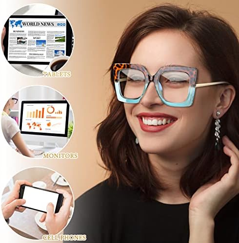 Kingdder 6 pacote de óculos de luz azul de grandes dimensões para mulheres quadradas azuis de bloqueio de luminosos elegantes lendo óculos de leitura