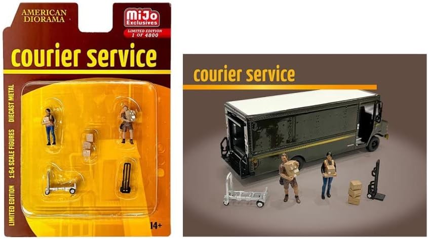 Diecast Car w/Courier Service Figura Conjunto - Trailer de trator UPS, marrom e branco - Daron GW68061 - 1/64 Escala Diecast