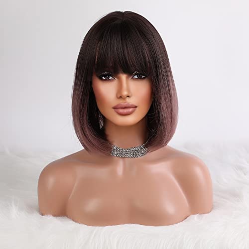 Perucas curtas bob com franja mix preto mix rosa perucas roxas para mulheres straight bob ombre peruca natural perucas de