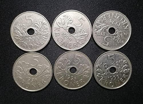 Conjunto de moedas europeias, Noruega 5 Krona 5 yuan, moeda em forma de buraco redondo, coleção de moedas