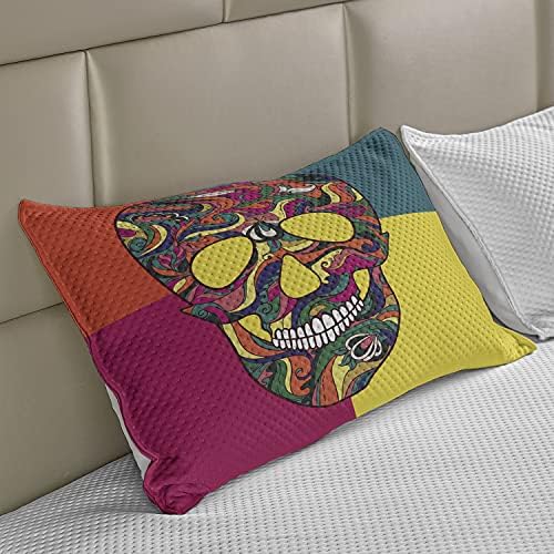 Ambesonne Sugar Skull Kilt Quilt Cober capa, Calavera colorida Arte temática Catrina Day of the Dead Mexican Culture Theme, capa padrão de travesseiro de tamanho queen para quarto, 30 x 20, multicolor