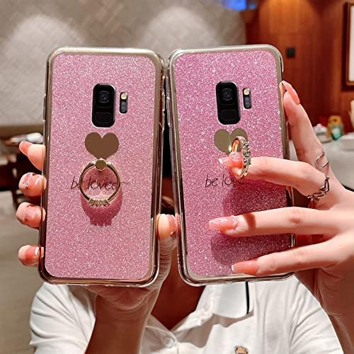 Easyscen Case for Samsung Galaxy S9 Girls Mulheres fofas de luxo brilho brilhante Shell Shell com Stand Ring Stand