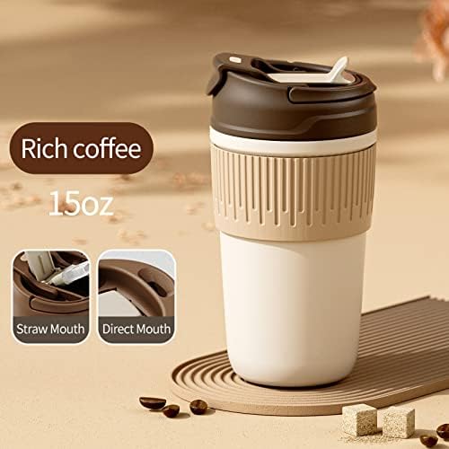 Caneca de café de viagem Sweetek 15 oz, copos de café isolados à prova de derramamento reutilizável com palha flip e tampa com canudinho