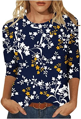 Camiseta colorida feminina Tirador de t-shirt Casual Crew pescoço 3/4 manga gráfica camiseta de camiseta de camiseta tops
