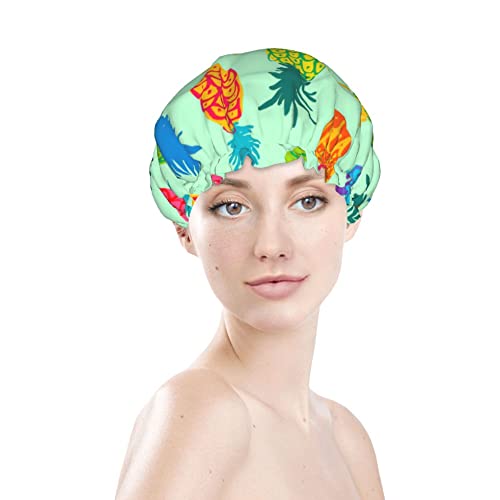 Capas de banho com estampamento de abacaxi colorido para crianças tampa de cabelo reutilizável tampa de chuveiro macio e elástico