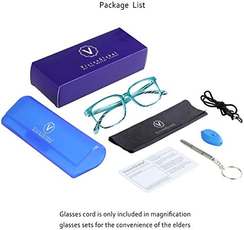 VisionGlobal Blue Light Blocking Glasses para mulheres/homens, anti -falhas, óculos de leitura de computador, quadro quadrado elegante,