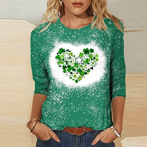 Camisetas branqueadas para mulheres trevo vintage Tops impressos tshirts irlandeses Lucky Irish 3/4 manga St Patricks Day Shamrock Shirt