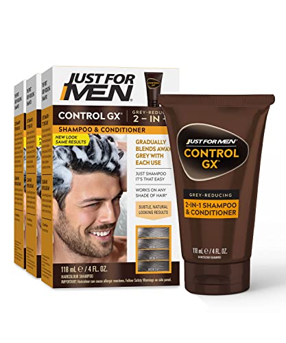 Apenas para homens, controle GX cinza, reduzindo o shampoo e condicionador 2 em 1, cor gradual para cabelos para cabelos mais fortes e saudáveis, 4 fl oz-pacote de 3