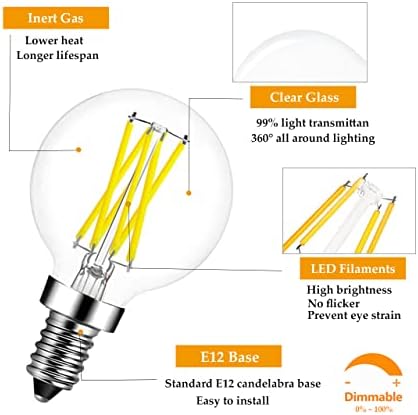 Lâmpada LED de LED G16.5 Dimmable, E12 Candelabra 60 watts lâmpadas de Edison, 4000k White Natural, E12 G16 1/2 Mini Globe Bulbo para Chandelier, Fan de teto e Vanity 5pack