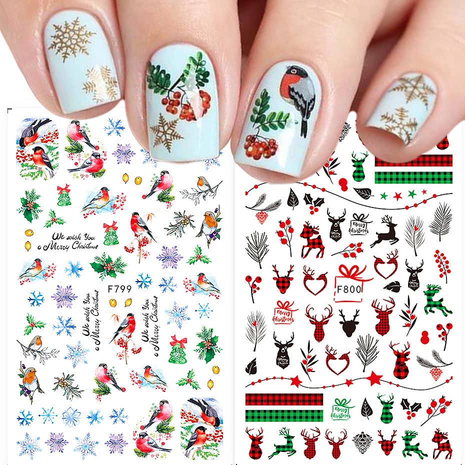 10 folhas de natal adesivas de arte de Natal Decalques auto-adesivos Pegatinas uñas Navidad Holida de inverno boneco de neve do feriado Branco de flocos de neve suprimentos de unhas unhas Acessórios para decoração de design