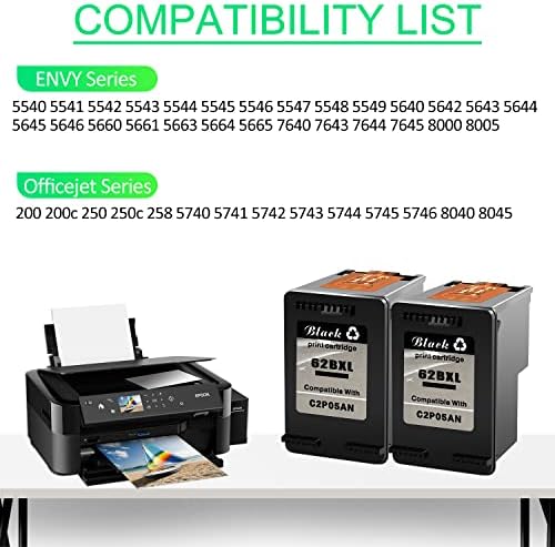 Substituição de cartucho de tinta remanufaturada para GreenCle para HP 62XL 62 XL C2P05AN Compatível para inveja 5540 5640 5660 7644 7645 OfficeJet 5740 8040 OfficeJet 200 250 Series Impressor.