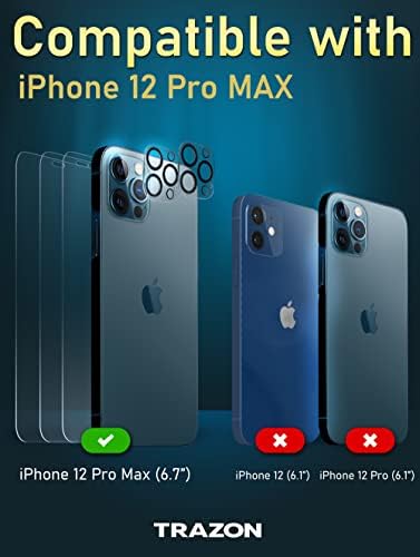 TRAZON 3 PACK SLEATE PROTECTOR Premium Qualidade compatível para iPhone 12 Pro Max com 2 câmeras de pacote Protetor de vidro