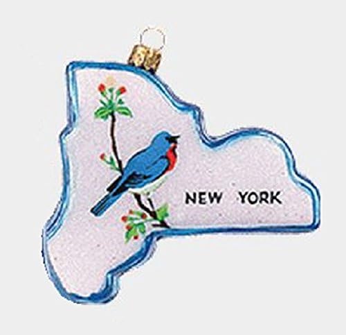 Estado do estado de Nova York, contorno da boca polonesa soprada Ornamento de Natal de vidro