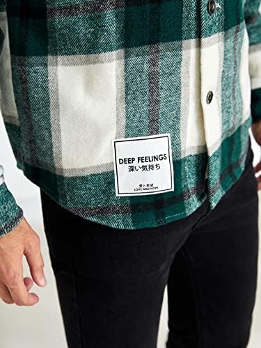 Jaquetas para homens - Men Plaid Print Letter Patched Double Pocket Overs Coat