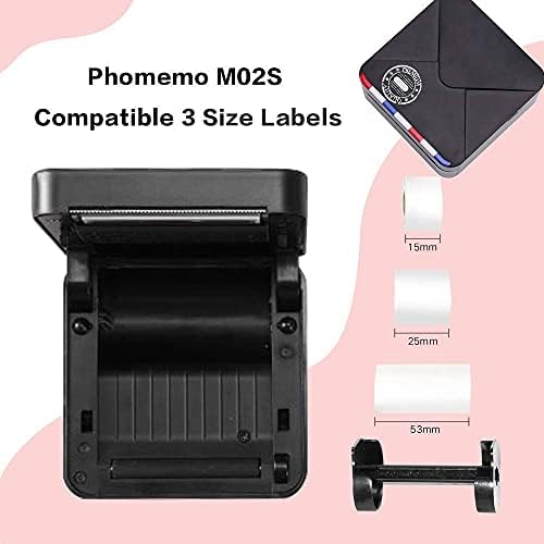 Phomemo M02S Mini Impressora Térmica Bluetooth Impressora com 3 Rolls Transparent Sticker Paper, compatível com iOS + Android para Plan Journal, Notas de Estudo, Criação de Arte, Trabalho, Presente, Preto, Black, Black