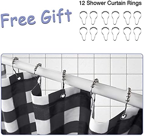 Cortina de chuveiro xadrez de Buffalo, cortina de chuveiro da fazenda para o banheiro preto e branco, cortina de chuveiro country, 72x72 polegadas