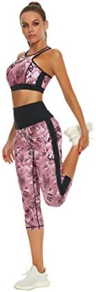 Calças Capri Yoga de Zinmore Feminino Exercício de exercícios com leggings com bolsos